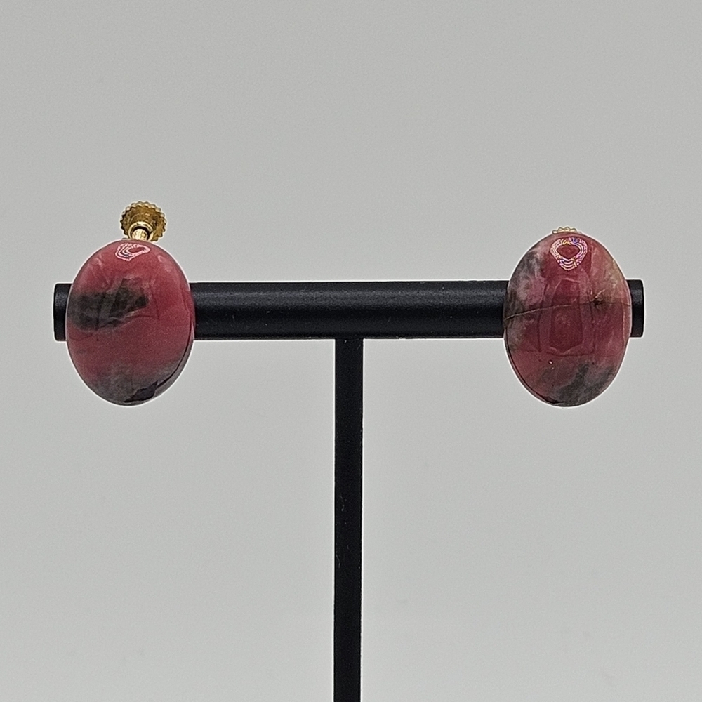 vintage pink glass faux stone button earrings screwback clip on
